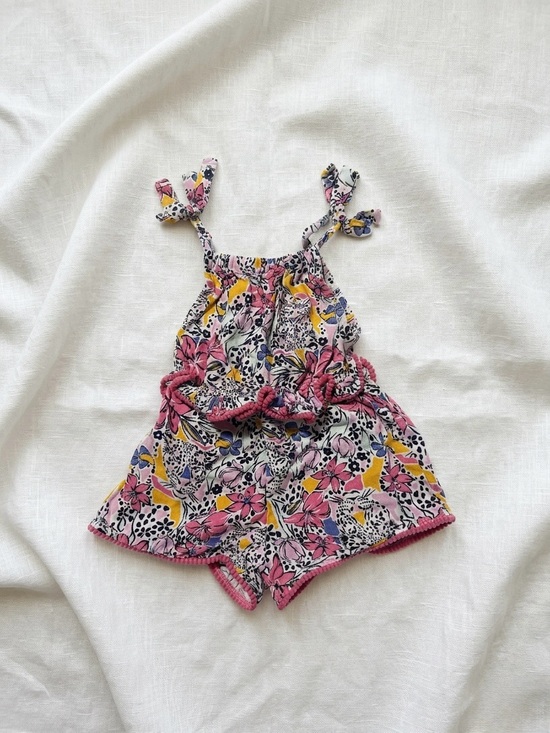 Vince Camuto Other - 🐆 Vince Camuto Floral Romper 3T | Linen Blend Bow Strap VGUC